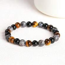 一条8毫米混合珠手链，包含黑玛瑙和黄虎眼石，波西米亚风格，可叠戴，蕴含疗愈石，有助于提升能量和智慧，适合青少年和成人，日常佩戴或节日礼物皆宜。 - 彩色 - 查看 3
