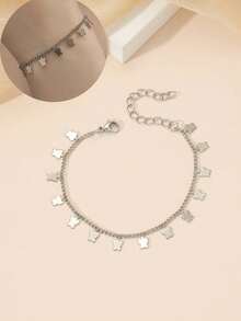 1pc Minimalist Gold Square Tassel Chain Bracelet, Fashionable Women's Style (Pendant Position And Quantity Are Random). - Multicolor - View 2