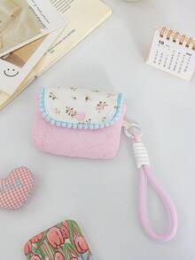 1 Piece Cute Embroidered Love-Shaped Pattern Card Bag Cute Strip Print Bluetooth Headphone Storage Bag Mini Makeup Hanging Bag Pink Floral Pattern Makeup Pouch Colorful Wrist Band Coin Purse Flip-Up Design ID Card Organizer Bag Charger Bag Charger Case Waterproof Bag For Women For Men Electronic Organizer Travel Essentials