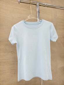 T shirt Algodão importado femininas modas DXY.9527-5  Simples    Nenhum    Férias  Praia - AZUL BEBE - Visão 1