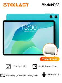 Teclast P33 New Tablet ,Android 15 10.1 InchIPS, 1280X800 Resolution,Allwinner A333 Penta- Core, 9GB* (3GB+6GB Virtual Extension)64GB Storage ,WIFI ,6000mAhType-C Charging, Rear 5MP Front 2MP Dual HD Cameras, Limited Time Offer Free Ramdom Leather Case