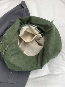 2025 Autumn/Winter New Fashion Corduroy High-Capacity Multi-Pocket One Shoulder Underarm Tote Bag - Green - View 6