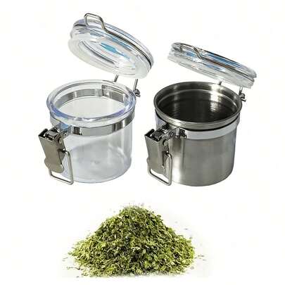 1pc Stainless Steel Airtight Sealed Container With Transparent Lid - Odor-Proof Safety Latch Closure, Portable & Durable Tobacco/Pill Storage Box, Metallic Design