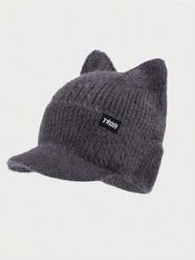 1 件适合秋冬季儿童的保暖棒球帽，可爱的猫耳针织帽，适合日常户外活动。