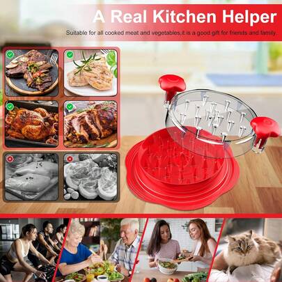 Chicken Shredder 8 Inches Chicken Breast Shredder Tool Cooked Meat Shredder With Clear Lid, Ergonomic Design,Auti-Slip, Easy To Clean, Chicken Shredder Tool Twist Chicken Grinder Chicken Shredder Large Chicken Breast Shredder Tool Twist With Brush&Fork, Visible Meat Shredder Machine, Strong Anti-Slip Strip, Ergonomic Handle,Suitable For Pork Beef Chicken ~ Desmenuzador De Pollo,Kitchen Gadgets,Kitchen Items,Kitchen Essentials,Cocina - Manual Meat Shredder & Chicken Shredder - Kitchen Shredding -(Red)