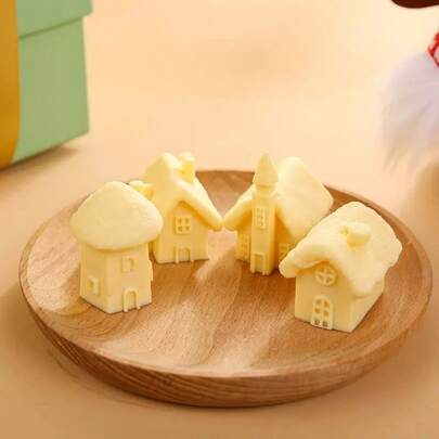 1pc New Creative Mini House Candle Silicone Mold, Winter Candle DIY Baking Silicone Mold