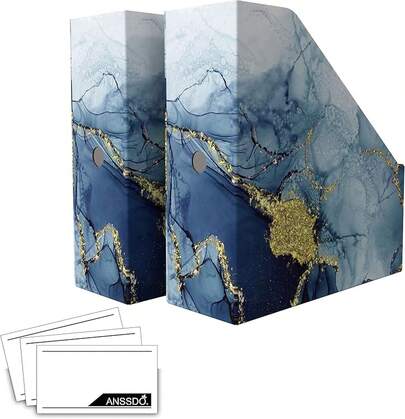 ANSSDO 6 Pack Cardboard Magazine Holder Premium Magazine File Holder Organizer, Magazine File Organizer, Large Volume Magazine Storage Box As Book Bins Or Folder Holder Desk -Blue Gold 6 Pack