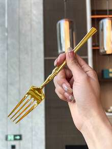 3pcs/15pcs/30pcs Slim Waist Design Stainless Steel Cutlery Set, Steak Knife Fork Spoon Suitable For Kitchen Restaurant Wedding Party Holiday Gift - Gold - View 5