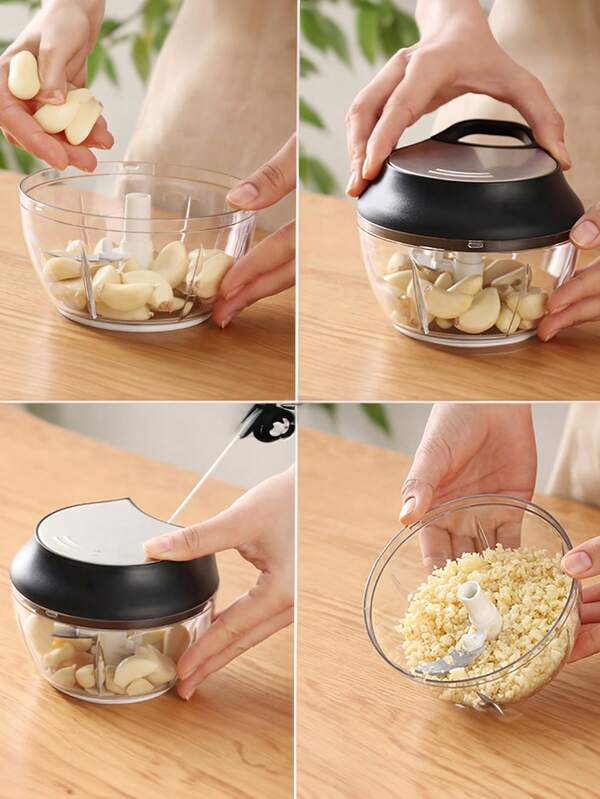 1 pezzo Spremi aglio in plastica nera/rosa da 430ml, tritatutto e affettatrice per aglio portatile e multifunzionale