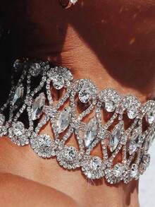 1 chiếc vòng cổ choker pha lê thời trang màu đen, vòng cổ xương quai xanh dành cho nữ - Bạc - Xem 5