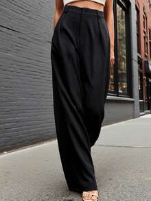 Pantalones de pierna ancha con cintura alta y bolsillos en diagonal para tallas grandes