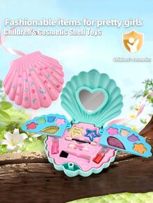 1/2Pcs ABS Shell Shape Kids Makeup Bag Toy, Pink Blue Princess Cosmetic Case With Mirror, Washable Cosmetics, Birthday Christmas Gift For Little Girls - Multicolor - View 2
