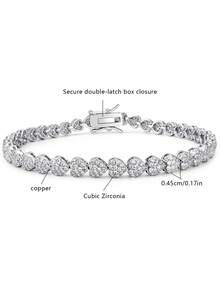 1pc Classic Tennis Style Copper Bracelet, Inlaid With Sparkling Cubic Zirconia, Suitable As Accessory, Jewelry Or Gift For Any Occasion, Unisex 6-7.5 Inches - Heart-shaped - View 5