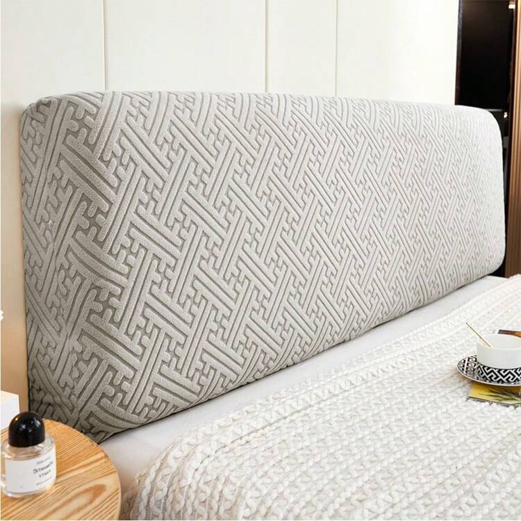 1pc New Patterned Dustproof Headboard Cover, Solid Color Full Wrap Headboard Protector Cover, Home Decor Elastic Jacquard Plush Headboard Cover, Suitable For Furniture Protection And Decoration - Light Grey - View 8