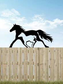 1件乡村农舍风格装饰品，黑色金属马剪影庭院标牌，带可拆卸装饰，户外草坪和花园装饰，栅栏装饰品 - 彩色 - 查看 5