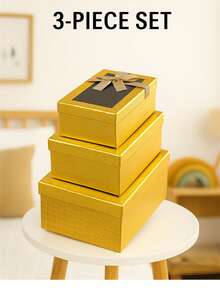 3 Stücke Set rechteckige Geschenkboxen in Gold mit Fensterdeckel und Schleife für elegante Verpackung - Gold - Übersicht 9