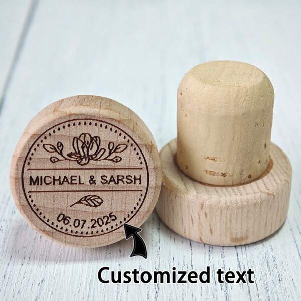 5/10/20/50/100 Bulk Customized Wine Corks, Customized Wood Wine Stoppers, Wine Bottle Corks, Engraved Wooden Wine Stoppers, Wedding Favors For Guests, Bridal Shower Gifts, Personalized Bridal Shower Gift, Party Favors, Reusable Cork Wine Stopper, Housewarming Gifts, Multi-Functional, Adjustable, Durable, Custom, Ideal Gifts For Her, Boyfriend, Girlfriend