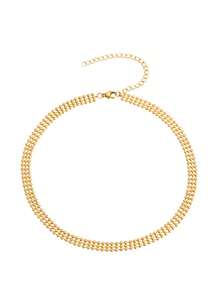 Nooxian 1 件不锈钢空心串珠项链，时尚女士短款颈链，百搭日常佩戴配饰 - 金黃色 - 查看 5