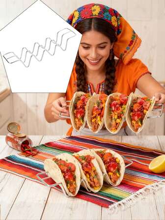 1/2 Supporto in acciaio inossidabile per guscio di taco, contiene 4 gusci di taco, adatto per forno e griglia, utilizzabile per burritos, cottura e servizio