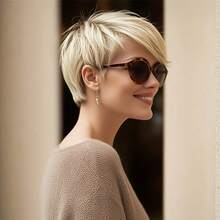 短款精灵短发假发，带刘海 - 直巴西真人发，适合日常佩戴，日常发饰，玫瑰网帽，女士短发假发 - 彩色 - 查看 5