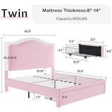 Twin/Full/Queen Bed Frame With LED Light And Storage Drawer, Upholstered Design With Adjustable Headboard, Easy Assembly, Noise-Free, No Box Spring Needed - 粉色 - 查看 2
