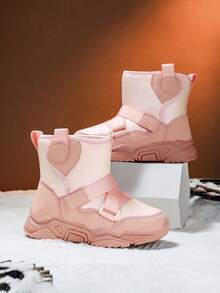 1 Pair Kids Winter High-Top Snow Boots, Warm Snow Boots, Water-Resistant Upper Design, Anti-Slip & Durable Sole, Soft & Comfortable, Suitable For Winter Outdoor Snow Activities, Fashionable Pink Design For Girls - Pink - View 10