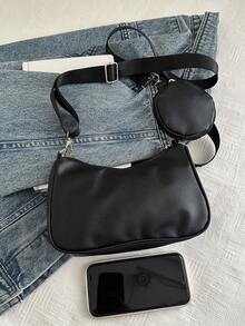 1 Juego de Bolso Cruzado con Patrón Floral de unicolor de Moda - Negro - Ver 9