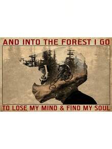 Metal Plaque  And Into The Forest I Go To Lose My Mind And Find My Soul Vintage Signs, Bicycle Motocross Signs, Bicycle Wall Art, Cycling Art Print Wall Decoration - 黑色 - 查看 2