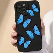 1pc Teléfono Negro con Ojos Azules Fluorescentes a Prueba de Golpes, Adecuado para las Series 11 12 13 14 15 16 XS XR X 8 12 13 Plus Pro SE, Como Regalo para Novia, Novio, Amigo o para Ti Mismo, Teléfono a Prueba de Golpes, Teléfono con Correa, Teléfono Estético, Teléfono con Estampado de Leopardo, Teléfono para Mujeres 17, 17 Pro - Negro - Ver 1