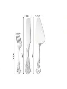 2/3/4 Pieces Set Stainless Steel Cake Cutlery Set With Floral Handle, Professional Cake Cutting Tool, Wedding Gift - Multicolor - View 18