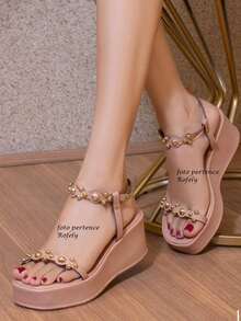 Comfort Sandal Platform Wedge Flat Papete ABS Detail 2 Straps Bohemian Y2K PU Leather Chain Office Party Wedding Home - 裸體 - 查看 5