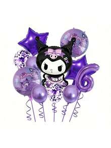 مجموعة إعداد المشهد مع بالونات مطبوعة بنجمة خماسية الأضلاع وشخصية كورومي من سانريو لحفلة عيد الميلاد المثالية والمفاجئة