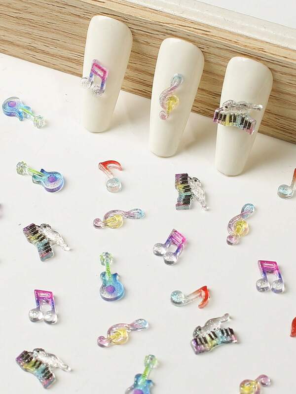 50pcs Shiny Music Note Candy Color Nail Art Accessories, Cute Hair Decor DIY Decorations Suitable For 3D Resin Nail Rhinestones, Phone Chains, Keychains, Nail Art DIY Crafts, Gifts