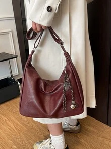 Fashionable Large Capacity Shoulder Tote Bag For Women, Design - Burgundy - View 4