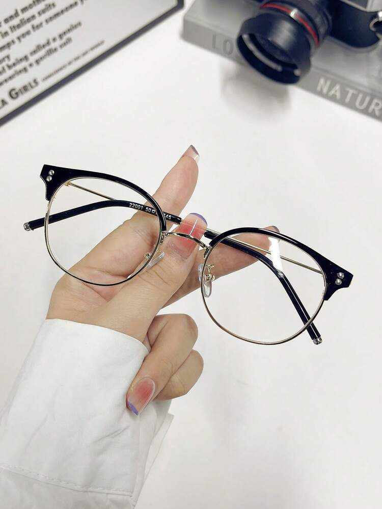 1 Pair Unisex Casual Versatile Metal Eyebrow Flat Glasses - A - View 2