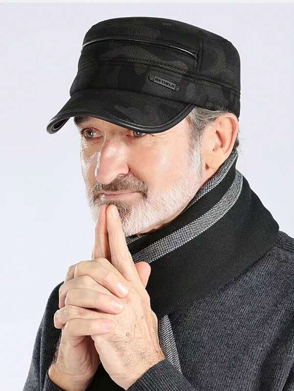 1 szt. męska czapka bejsbolówka z płaską górą i ocieplanymi uszami w kamuflażu, modna, uniwersalna czapka z daszkiem, chroniąca uszy, odpowiednia dla osób w średnim i starszym wieku, do codziennego użytku na zewnątrz