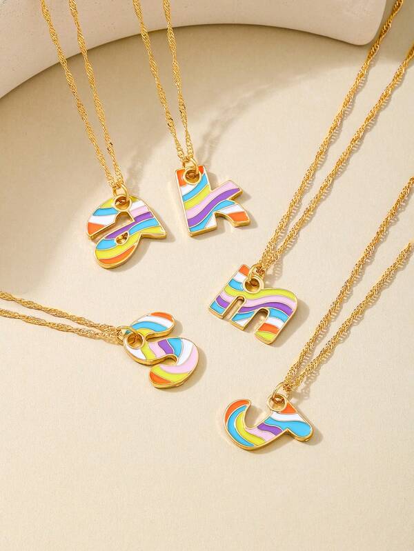 1pc Fashionable Colorful Drip Oil 26 Letter Pendant Necklace, Versatile Women Accessory