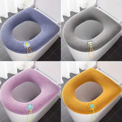Ultra-Soft, Thickened Microfiber Toilet Seat Cover - Washable & Reusable Winter Warmth Cushion For Home Use, Cozy Knit Fabric Bathroom Accessory,Letter Pattern Toilet Seat Cushion, Simple Home Bathroom Toilet Lid Cover Mat, New Thickened Zipper Design Bathroom Decor Fall Decor(Random Delivery Of Styles)