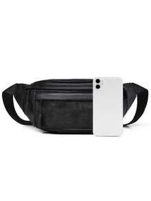 男士纯色斜挎包，多功能胸包，适合日常通勤和街头穿搭 - 黑色 - 查看 8