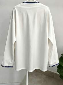 Áo sơ mi nữ thời trang thường ngày phối màu tương phản, viền thắt nút, màu trắng, mùa xuân - trắng - Xem 2