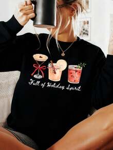 Full Of Holiday Spirit Christmas Cheers Drink Cocktail Xmas Christmas Sweatshirt Fall Clothes Women Outfit Sweatshirts - màu đen - Xem 1