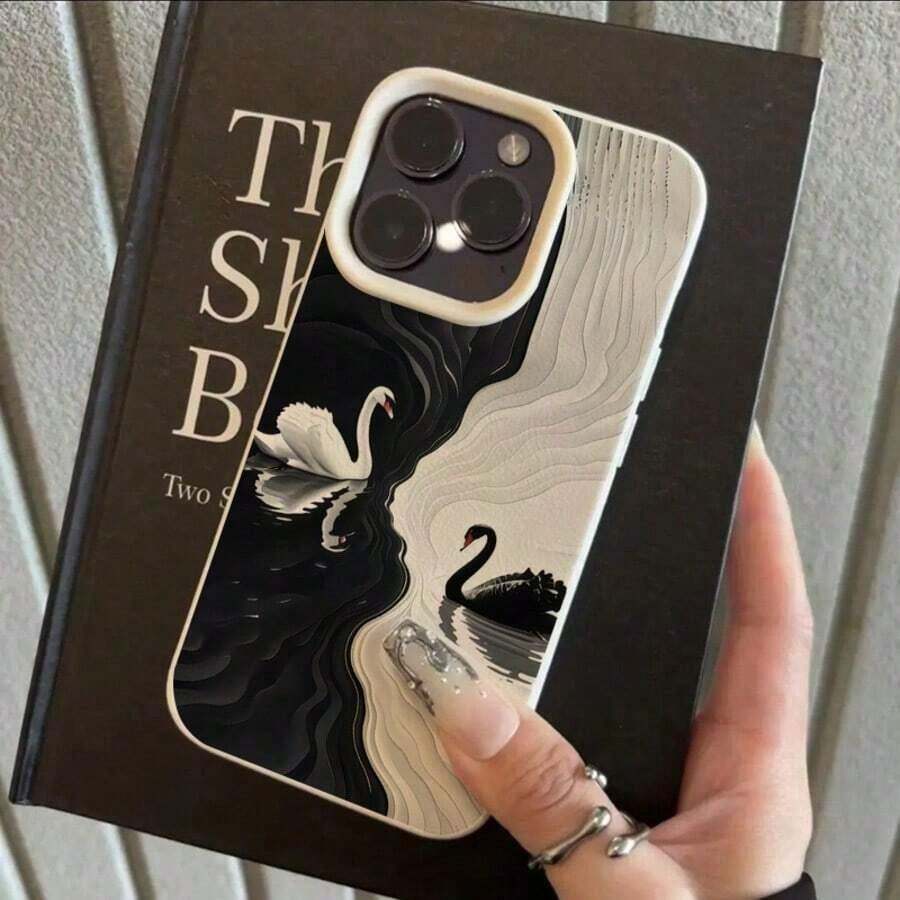 1pc Vintage Floral Heart Frame Swan Pattern TPU Phone Case Compatible With IPhone 17 Pro Max/17/16 Pro Max/15/13/12/11, S20 FE/A15/S24/A55, Note 11/12/13 Pro, Full Body Soft Protective Cover - 款式4(1pc) - 查看 1
