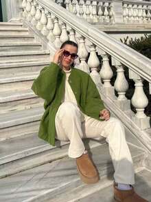 New Fashionable Loose Casual Jacket For Women, Y2K Style Stand Collar With Hidden Buttons, Autumn/Winter - màu xanh lá - Xem 6