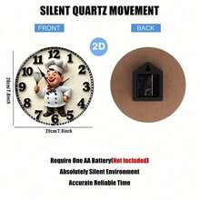 Happy Chef Wall Clock - Wooden Silent No Ticking, Fun Chef Design, Large Black Numbers With Beige Background, Suitable Kitchen, Living Room, Bedroom, Office Decoration - Valentine's Day (Batteries Not Included), Easy-To-Read Digital Wall Clock - 黑色 - 查看 3