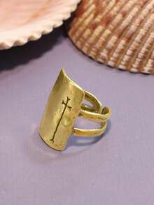 1 Piece Of Women's 2026 New Retro Cross Punk Style Alloy Gold Open Ring Suitable For Daily Party Music Festival - Vàng - Xem 2