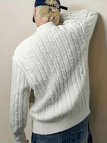 男童/青少年休闲宽松舒适户外粗针加厚长袖毛衣，1件装，春/秋/冬