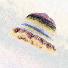 1 Pc Rainbow Oil Painting Gradient Knitted Woolen Hat With Warm Plush Fisherman'S Hat - 黃色 - 查看 6