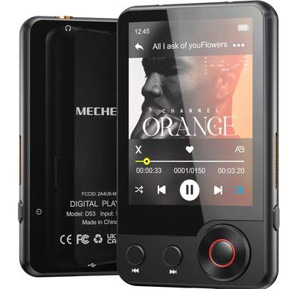 128GB 蓝牙 MP3 播放器 - MECHEN D53 便携式 MP3 音乐播放器，配备 HiFi 扬声器、2.4 英寸屏幕 MP3 播放器，带录音功能、FM 收音机、触摸屏，支持高达 128GB 的 SD 卡 (D53)