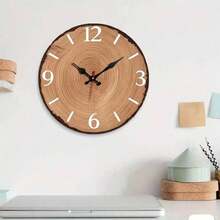 JFHT Wooden Round Wall Clock - Silent Non-Ticking Tree Ring Design, Light Wood Tone, AA Battery Powered (Not Included), Home Decoration, Holiday, Living Room Clock, Nature Theme Design, Country Style Aesthetics - màu đen - Xem 5