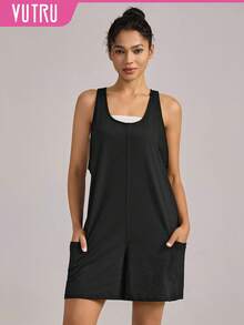 VUTRU 1Pc Loose Jumpsuit Soft Running Workout With Pockets Daily Summer Shapewear Jumpsuit - Black - View 1